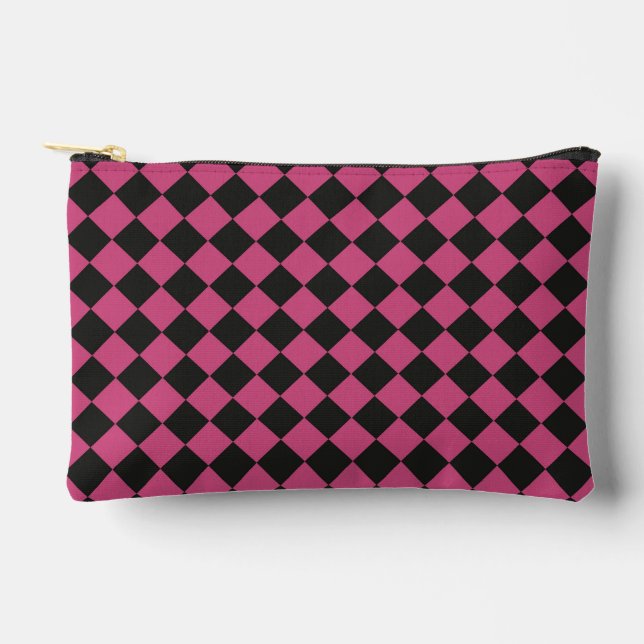 Pink Black Chequered Diamond Pattern Accessory Pouch (Front)