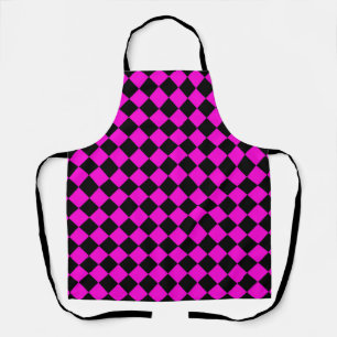 Pink Black Chequered Diamond Pattern Apron