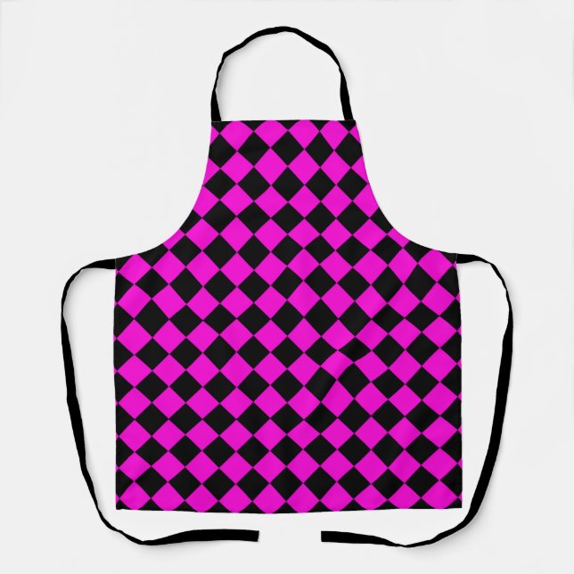 Pink Black Chequered Diamond Pattern Apron (Front)