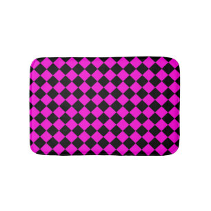 Pink Black Chequered Diamond Pattern Bath Mat