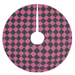 Pink Black Chequered Diamond Pattern Brushed Polyester Tree Skirt