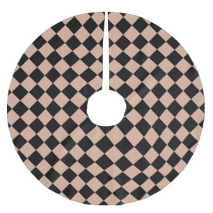 Pink Black Chequered Diamond Pattern Brushed Polyester Tree Skirt