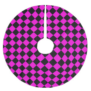Pink Black Chequered Diamond Pattern Brushed Polyester Tree Skirt