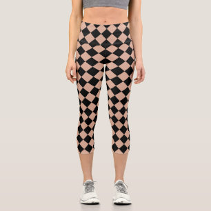 Pink Black Chequered Diamond Pattern  Capri Leggings