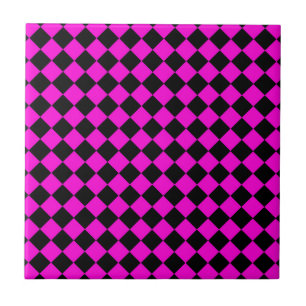 Pink Black Chequered Diamond Pattern Ceramic Tile