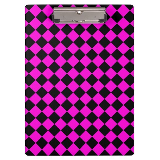 Pink Black Chequered Diamond Pattern  Clipboard (Front)