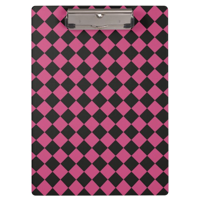 Pink Black Chequered Diamond Pattern  Clipboard (Front)