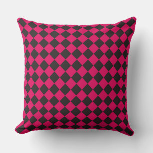 Pink Black Chequered Diamond Pattern Cushion