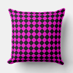 Pink Black Chequered Diamond Pattern Cushion