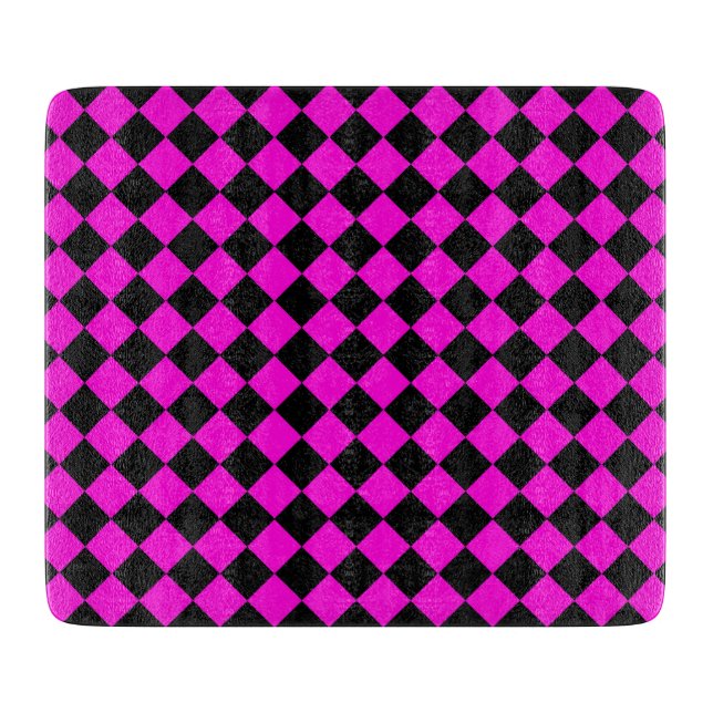 Pink Black Chequered Diamond Pattern Cutting Board (Front)