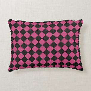 Pink Black Chequered Diamond Pattern Decorative Cushion