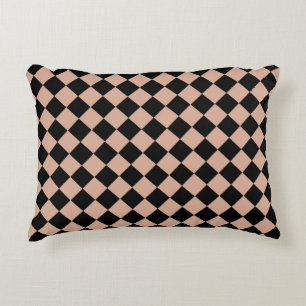 Pink Black Chequered Diamond Pattern Decorative Cushion