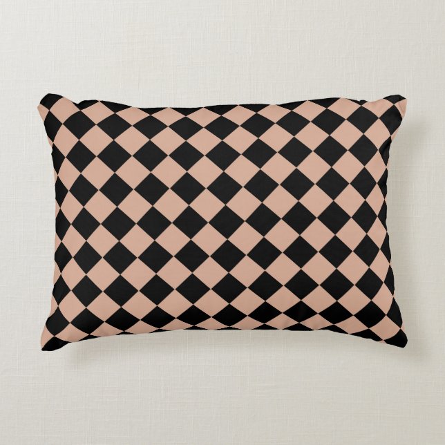 Pink Black Chequered Diamond Pattern  Decorative Cushion (Front)