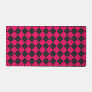 Pink Black Chequered Diamond Pattern Desk Mat