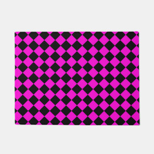 Pink Black Chequered Diamond Pattern Doormat