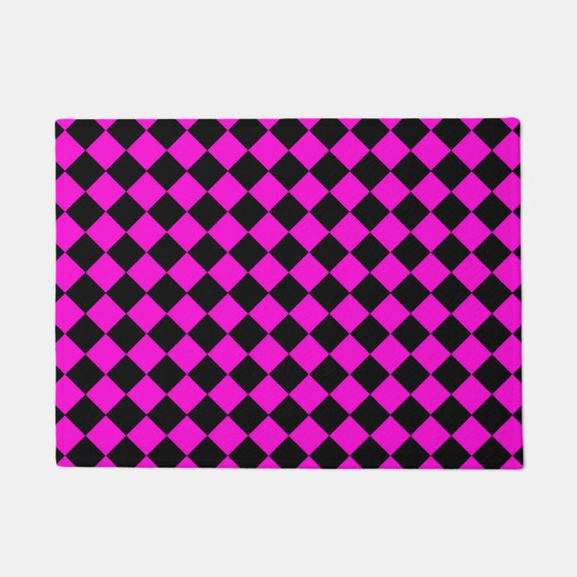 Pink Black Chequered Diamond Pattern Doormat (Front)