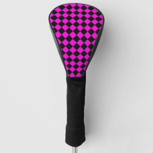 Pink Black Chequered Diamond Pattern Golf Head Cover