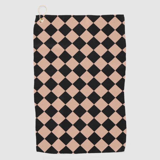 Pink Black Chequered Diamond Pattern Golf Towel (Front)