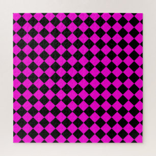 Pink Black Chequered Diamond Pattern Jigsaw Puzzle