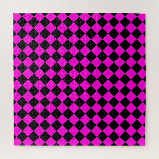 Pink Black Chequered Diamond Pattern Jigsaw Puzzle (Vertical)
