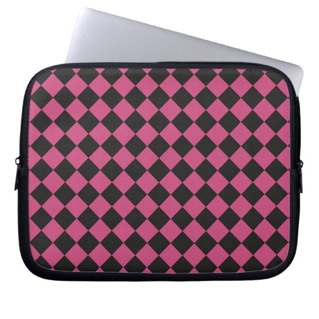 Pink Black Chequered Diamond Pattern  Laptop Sleeve (Front)