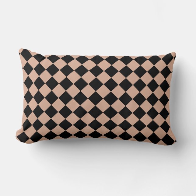 Pink Black Chequered Diamond Pattern  Lumbar Cushion (Front)