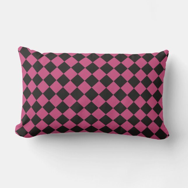 Pink Black Chequered Diamond Pattern  Lumbar Cushion (Front)