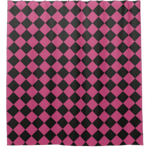 Pink Black Chequered Diamond Pattern  Shower Curtain