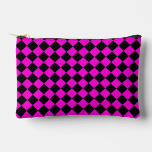 Pink Black Chequered Diamond Pattern Small Accessory Pouch