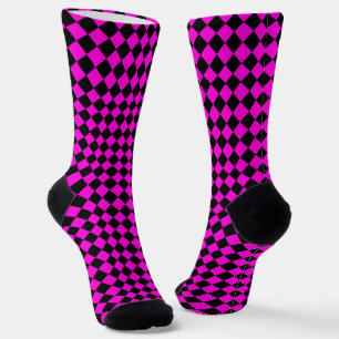 Pink Black Chequered Diamond Pattern Socks