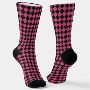 Pink Black Chequered Diamond Pattern Socks