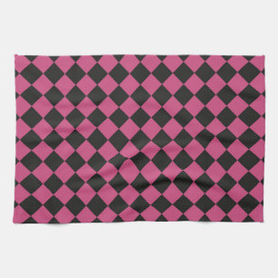 Pink Black Chequered Diamond Pattern Tea Towel
