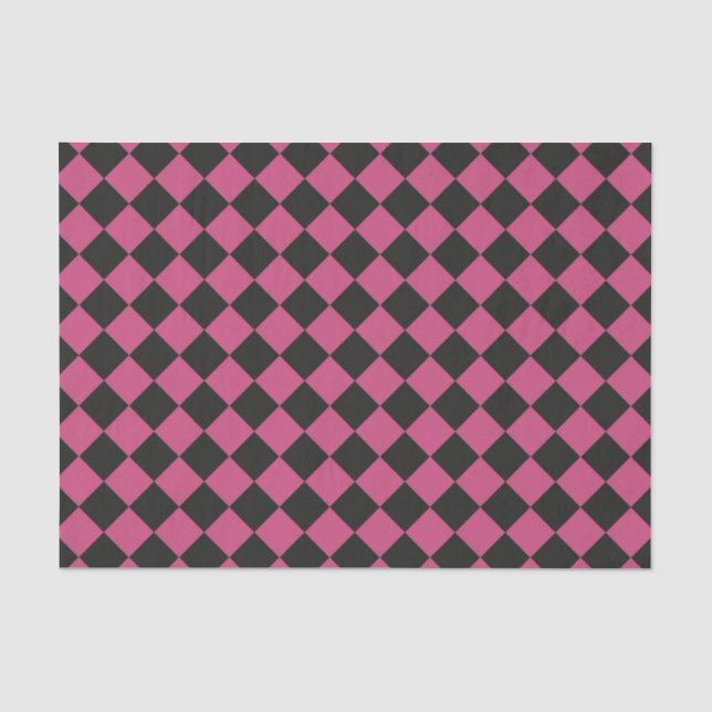 Pink Black Chequered Diamond Pattern Tissue Paper (Front)