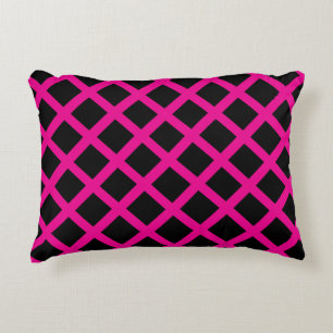 Pink Black Chequered Diamond Stripes Pattern Decorative Cushion