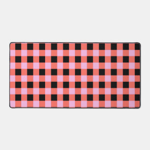 Pink Black Chequered Gingham Pattern Desk Mat