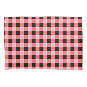 Pink Black Chequered Gingham Pattern Pillowcase
