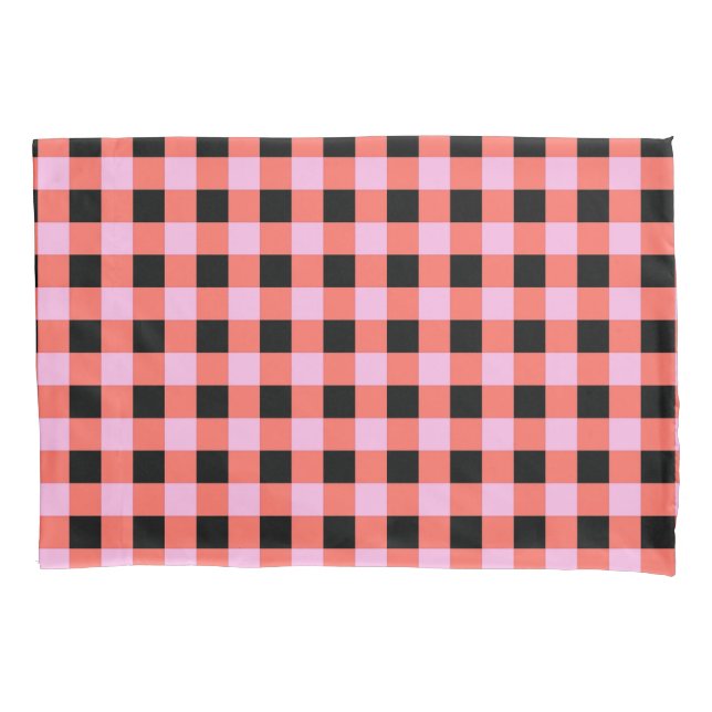 Pink Black Chequered Gingham Pattern Pillowcase (Front)