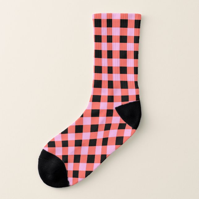 Pink Black Chequered Gingham Pattern Socks (Left Outside)