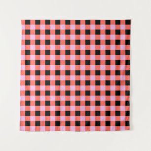 Pink Black Chequered Gingham Pattern Tapestry