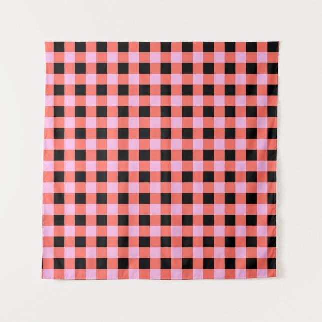 Pink Black Chequered Gingham Pattern Tapestry (Front)