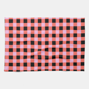Pink Black Chequered Gingham Pattern Tea Towel