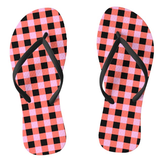 Pink Black Chequered Gingham Pattern Thongs (Footbed)
