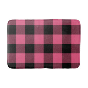 Pink & Black Chequered Squares Buffalo Plaid Bath Mat