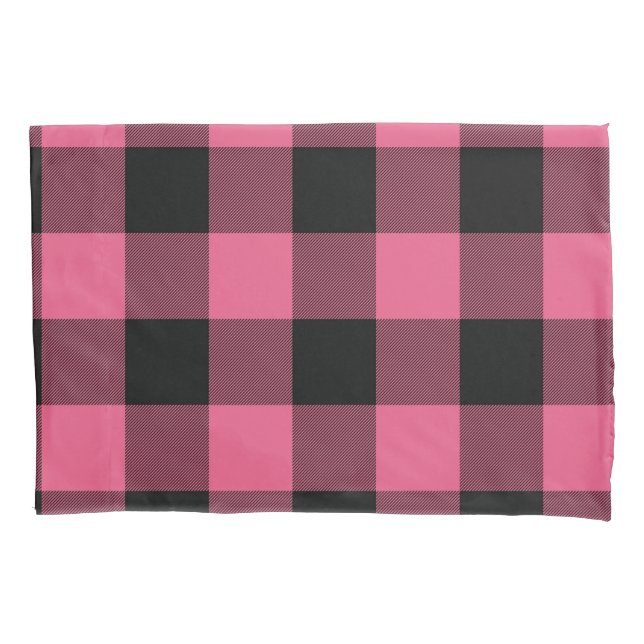 Pink & Black Chequered Squares Buffalo Plaid Pillowcase (Front)