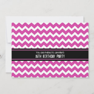 Pink Black Chevron 16th Birthday Party Invitations