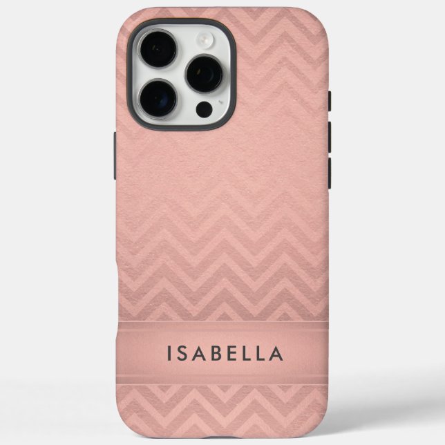 Pink & Black Chevron Faux Rose Gold Foil Monogram Case-Mate iPhone Case (Back)