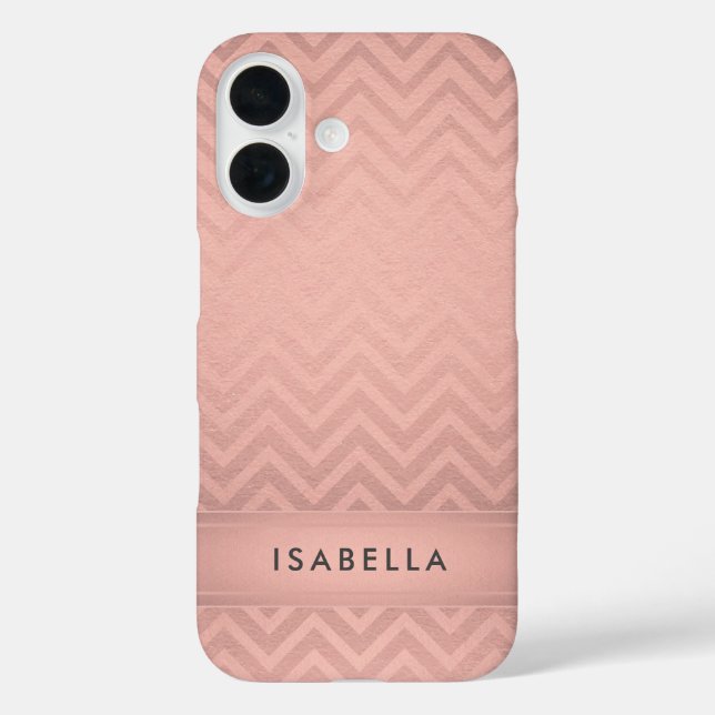Pink & Black Chevron Faux Rose Gold Foil Monogram Case-Mate iPhone Case (Back)