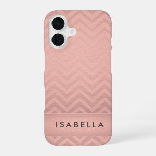 Pink & Black Chevron Faux Rose Gold Foil Monogram iPhone 16 Case