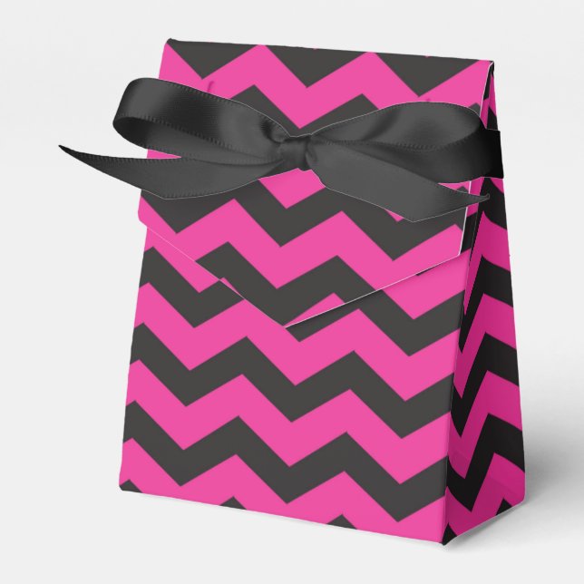 Pink & Black Chevron Modern Party Favour Boxes (Front Side)