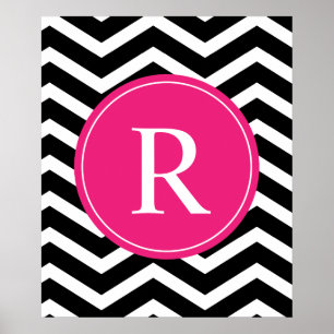 Pink Black Chevron Monogram Poster
